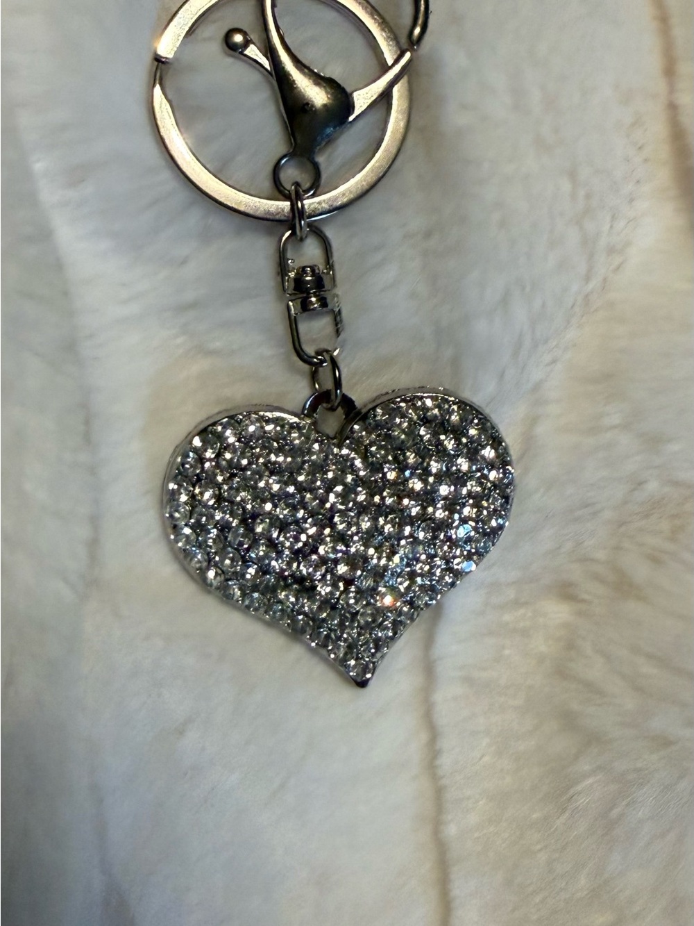 Crystal Pave Heart Charm Keychain - Silver